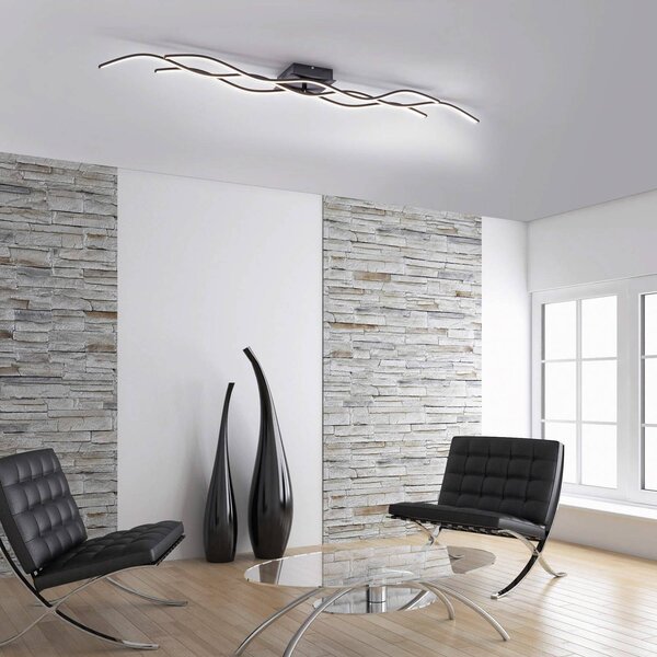 JUST LIGHT. GmbH LED mennyezeti lámpa Wave 3000 K 137,5x16cm fekete, Fekete, Nappali / Étkező, fém, Modern
