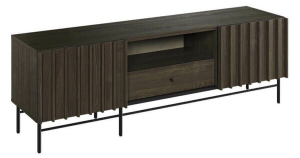 TV-állvány Catevari 102, Laminált forgácslap, 55x165x44cm, Sötét barna, Fekete