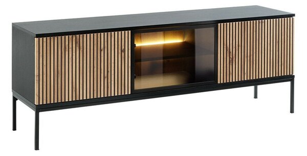 TV-állvány Manal, Laminált forgácslap, 56x154x39cm, Wotan tölgy, Fekete