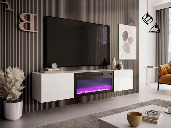 TV-állvány Houston 1572, Közepes sűrűségű farostlemez, 37x180x40cm, Fényes fehér, Fehér