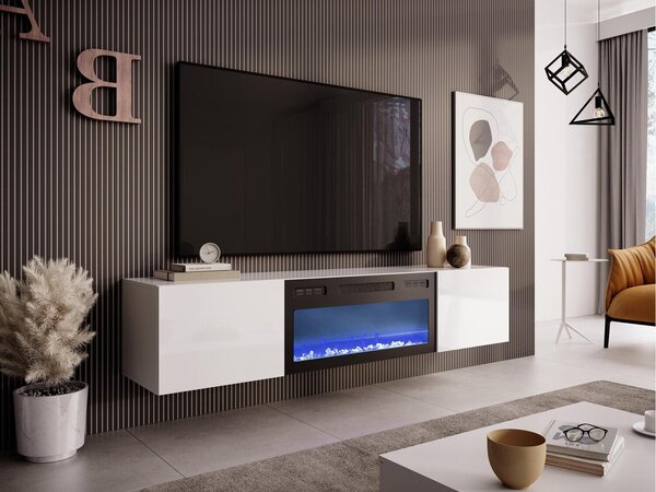 TV-állvány Houston 1572, Közepes sűrűségű farostlemez, 37x180x40cm, Fehér, Fényes fehér