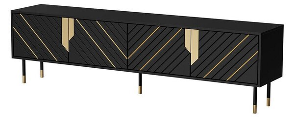 TV-állvány Elmteo 104, Közepes sűrűségű farostlemez, Laminált forgácslap, 55x204x40cm, Aranysárga, Fekete