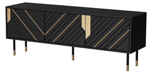 TV-állvány Elmteo 103, Közepes sűrűségű farostlemez, Laminált forgácslap, 55x154x40cm, Aranysárga, Fekete
