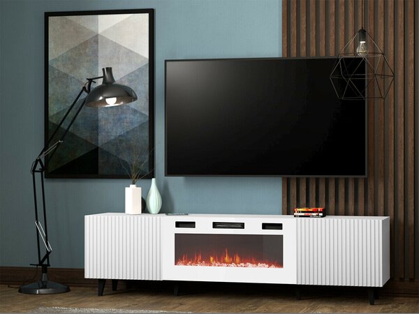 TV-állvány Dicto II, Közepes sűrűségű farostlemez, Laminált forgácslap, 49x181x40cm, Fekete, Fehér