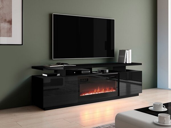 TV-állvány Figura I, Közepes sűrűségű farostlemez, Laminált forgácslap, 56x180x40cm, Fekete, Fényes fekete