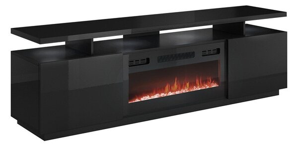 TV-állvány Figura I, Közepes sűrűségű farostlemez, Laminált forgácslap, 56x180x40cm, Fekete, Fényes fekete