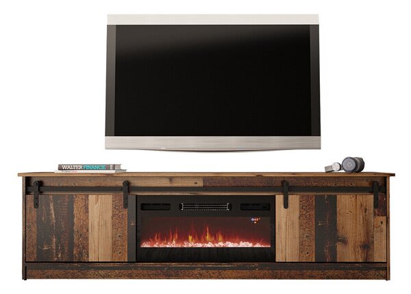 TV-állvány Charlotte 165, Laminált forgácslap, Közepes sűrűségű farostlemez, 57x200x35cm, Fekete, Érett tölgy