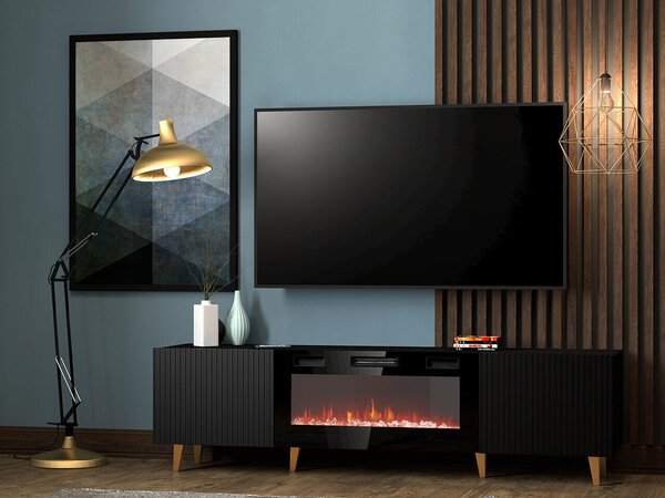 TV-állvány Dicto II, Laminált forgácslap, Közepes sűrűségű farostlemez, 49x181x40cm, Fekete, Aranysárga
