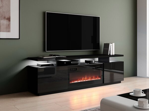 TV-állvány Figura I, Közepes sűrűségű farostlemez, Laminált forgácslap, 56x180x40cm, Fekete, Fényes fekete
