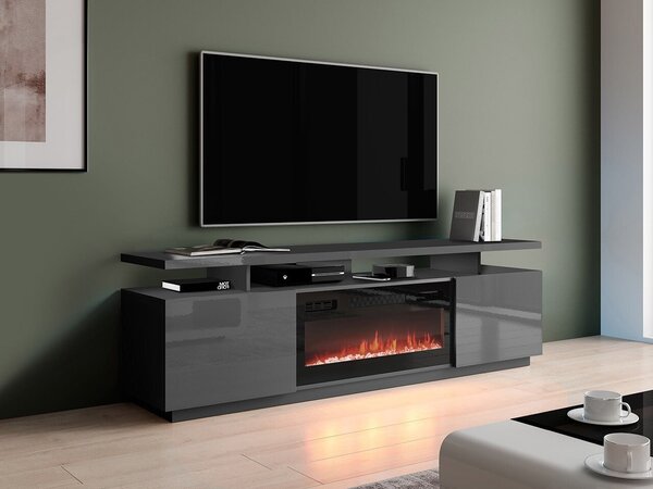 TV-állvány Figura I, Közepes sűrűségű farostlemez, Laminált forgácslap, 56x180x40cm, Fekete, Fényes grafit, Grafit