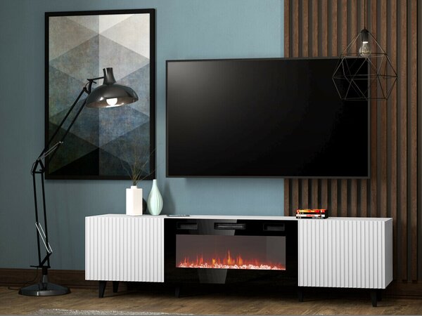 TV-állvány Dicto II, Laminált forgácslap, Közepes sűrűségű farostlemez, 49x181x40cm, Fehér, Fekete