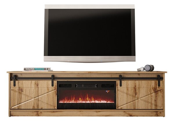TV-állvány Charlotte 165, Laminált forgácslap, Közepes sűrűségű farostlemez, 57x200x35cm, Fekete, Wotan tölgy