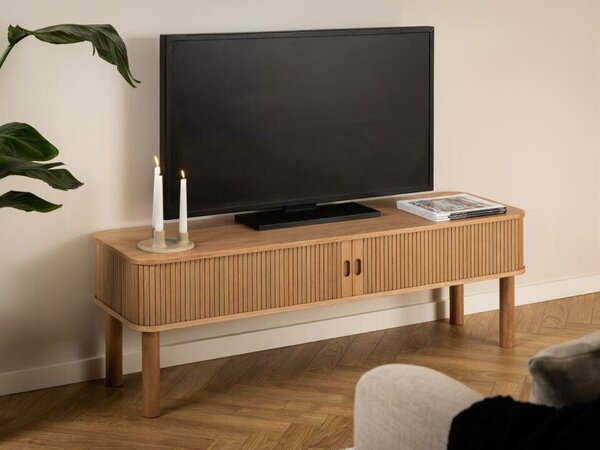 TV-állvány Norsica Dunmavo 101, Természetes fa furnér, Közepes sűrűségű farostlemez, 45x140x40cm, Tölgy