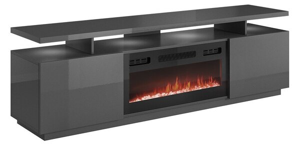 TV-állvány Figura I, Közepes sűrűségű farostlemez, Laminált forgácslap, 56x180x40cm, Fekete, Fényes grafit, Grafit