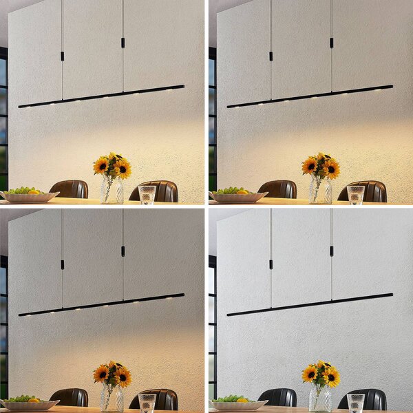 Lucande LED-es függőlámpa Stakato, 140 cm, 6 lámpás, fényerőszabályzóval,, dimmelhető, Fekete, Nappali / Étkező, fém, Modern