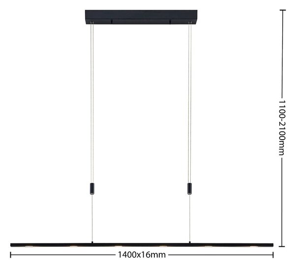 Lucande LED-es függőlámpa Stakato, 140 cm, 6 lámpás, fényerőszabályzóval,, dimmelhető, Fekete, Nappali / Étkező, fém, Modern