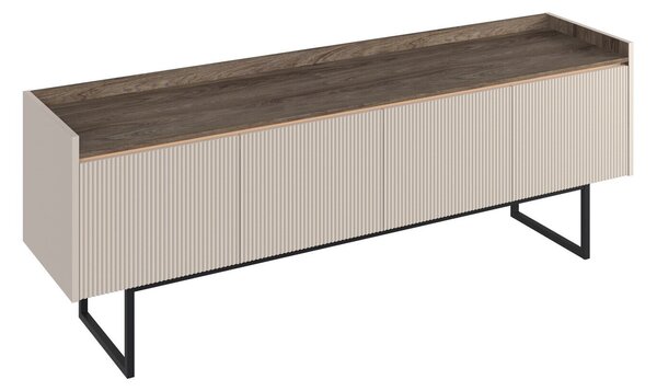 TV-állvány Elbtei 104, Laminált forgácslap, Közepes sűrűségű farostlemez, 60x166x40cm, Sötét tölgy, Bézs