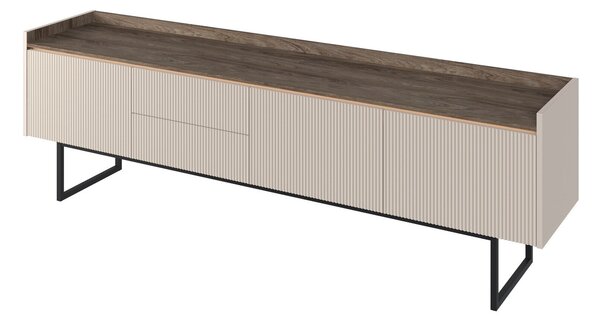 TV-állvány Elbtei 105, Közepes sűrűségű farostlemez, Laminált forgácslap, 60x192x40cm, Sötét tölgy, Bézs