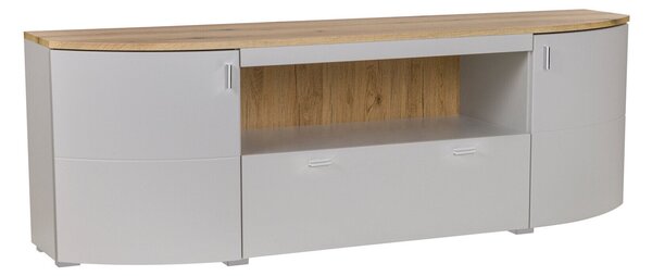TV-állvány Tenelmo 114, Közepes sűrűségű farostlemez, Laminált forgácslap, 61x180x44cm, Tölgy, Szürke