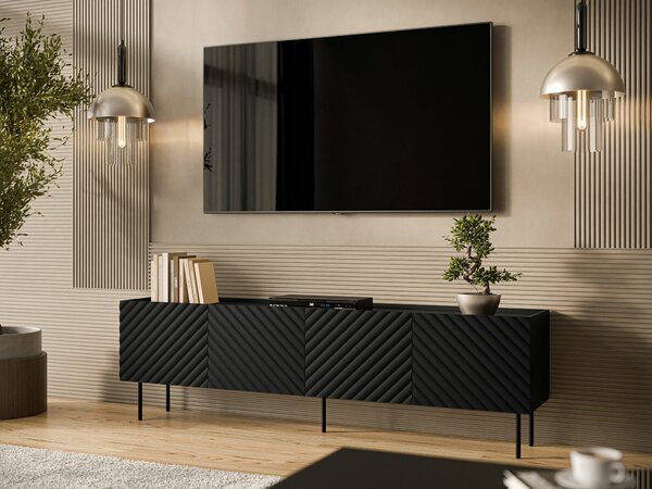 TV-állvány Sillen I, Közepes sűrűségű farostlemez, Laminált forgácslap, 59x200x40cm, Fekete