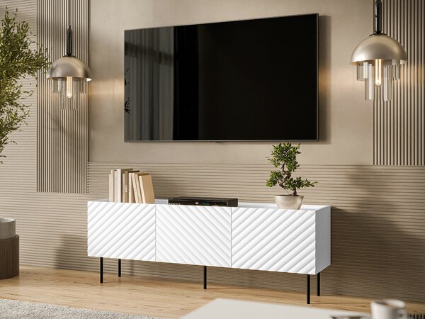 TV-állvány Sillen, Közepes sűrűségű farostlemez, Laminált forgácslap, 59x166x40cm, Fekete, Fehér