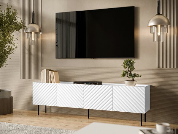 TV-állvány Sillen I, Közepes sűrűségű farostlemez, Laminált forgácslap, 59x200x40cm, Fekete, Fehér