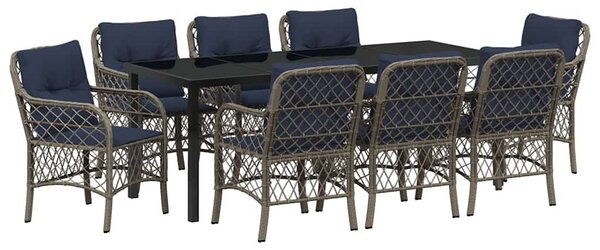 Kert étkező szett párnával 9 pcs Szürke és fekete Rattan