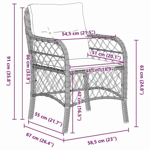 Kert étkező szett párnával 9 pcs Szürke és fekete Rattan
