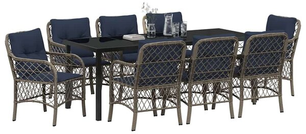 Kert étkező szett párnával 9 pcs Szürke és fekete Rattan