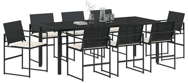 Kert étkező szett párnával 9 pcs Fekete és Krém polirattan