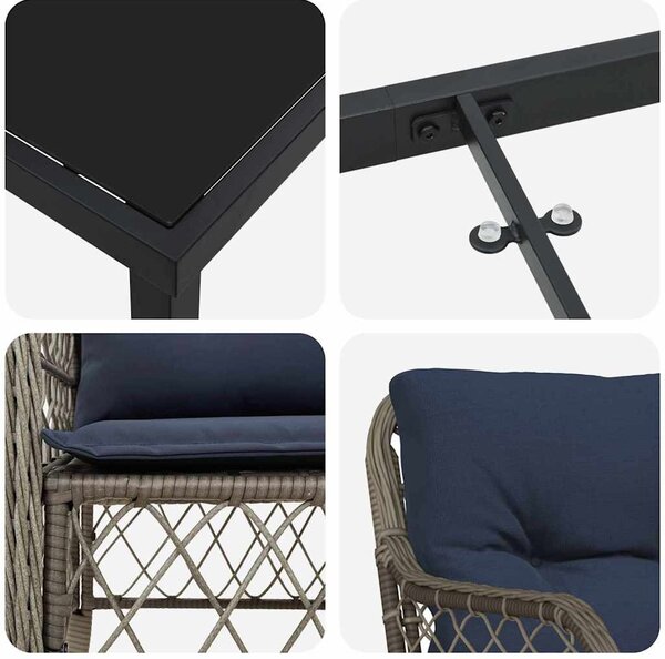 Kert étkező szett párnával 9 pcs Szürke és fekete Rattan