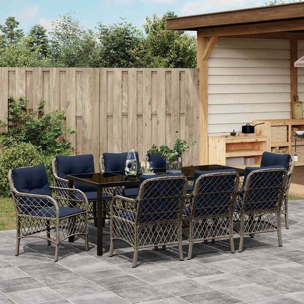 Kert étkező szett párnával 9 pcs Szürke és fekete Rattan