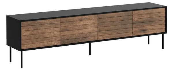 TV-állvány Flosoru 105, Közepes sűrűségű farostlemez, Laminált forgácslap, 55x200x40cm, Dió, Fekete
