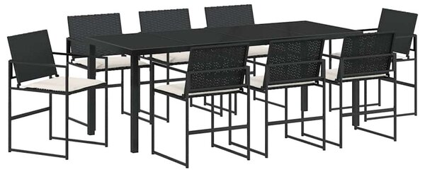 Kert étkező szett párnával 9 pcs Fekete és Krém polirattan