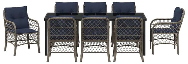 Kert étkező szett párnával 9 pcs Szürke és fekete Rattan