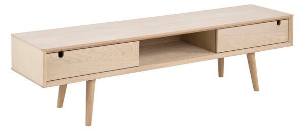 TV-állvány Norsica 181, Természetes fa furnér, Laminált forgácslap, 43x160x38cm, Fehérített tölgy, Részben összeszerelt, Tölgy