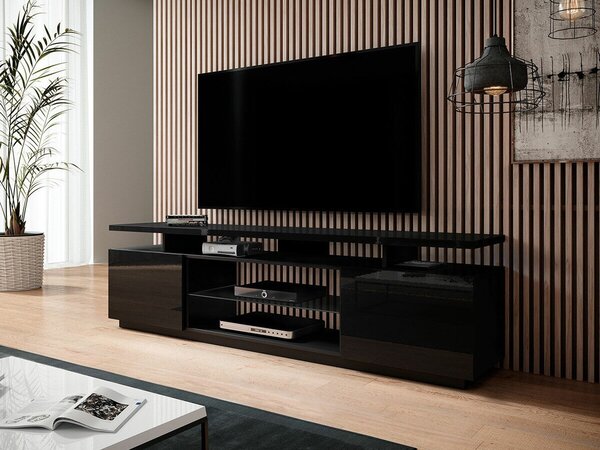 TV-állvány Figura, Közepes sűrűségű farostlemez, Laminált forgácslap, 56x180x40cm, Fekete, Fényes fekete