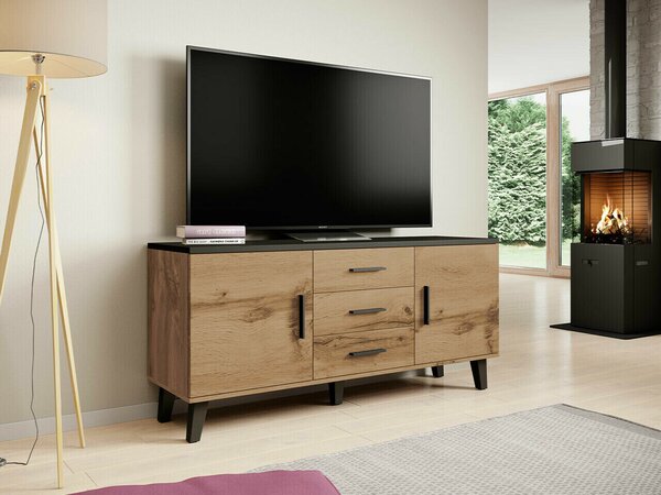 TV-állvány Larfloi 107, Laminált forgácslap, 69x150x45cm, Fekete, Wotan tölgy