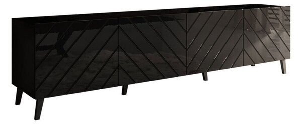 TV-állvány Charlotte 145, Fényes fekete, Fekete, 200x52x42cm