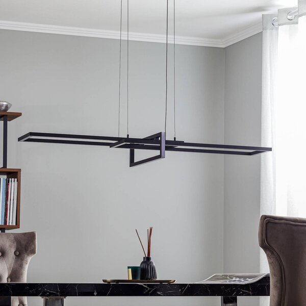 Trio Lighting LED függő lámpa Salinas, 3 000 K, matt fekete, dimmelhető, Fekete, Nappali / Étkező, fém, Modern