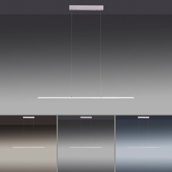 PURE LED függőlámpa Lite, ezüst, 100 cm, CCT, dimmelhető, dimmelhető, Alu / szürke / cink, Nappali / Étkező, Alumínium, Modern