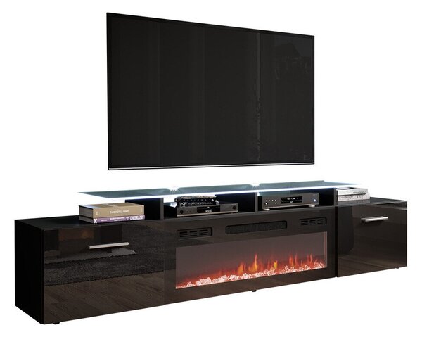 TV-állvány Numerus, Közepes sűrűségű farostlemez, Laminált forgácslap, 49x190x37cm, Fekete, Fényes fekete