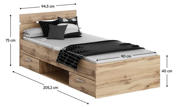 Egyszemélyes ágy 90 cm Michigin (wotan tölgy) (tárolóhellyel)