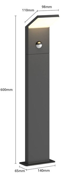 Lucande Nevio LED ösvény világítás, érzékelővel, 60 cm, antracit, Fekete, Alumínium, Modern