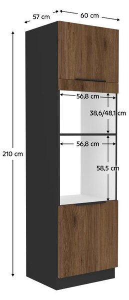 Magas szekrény beépíthető sütőhöz és mikrohullámú sütőhöz Monzesa 60 DPM 210 2F (okapi dió + fekete)
