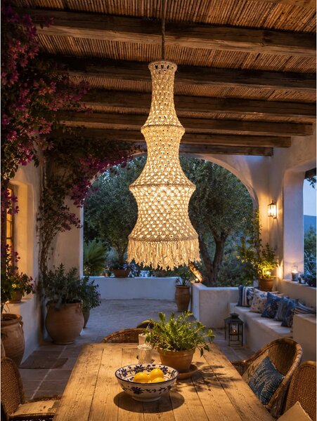 Mediterrán Ibiza makramé függőlámpa – ekrü, nagy (30 × 80 cm)