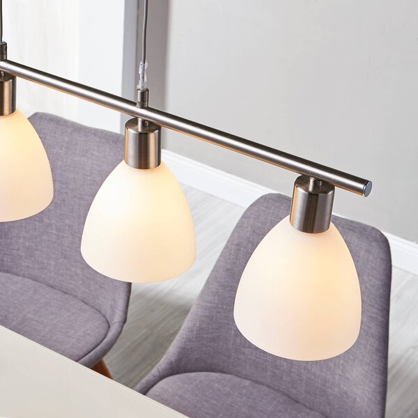 Lindby függőlámpa Simeon, nikkel színű, üveg, 73 cm, E14, dimmelhető, Alu / szürke / cink, Nappali / Étkező, Üveg, Modern