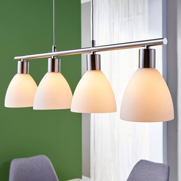 Lindby függőlámpa Simeon, nikkel színű, üveg, 73 cm, E14, dimmelhető, Alu / szürke / cink, Nappali / Étkező, Üveg, Modern