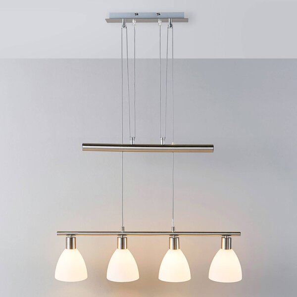 Lindby függőlámpa Simeon, nikkel színű, üveg, 73 cm, E14, dimmelhető, Alu / szürke / cink, Nappali / Étkező, Üveg, Modern