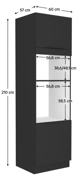 Magas szekrény beépíthető sütőhöz és mikrohullámú sütőhöz Sobera 60 DPM 210 2F (fekete)